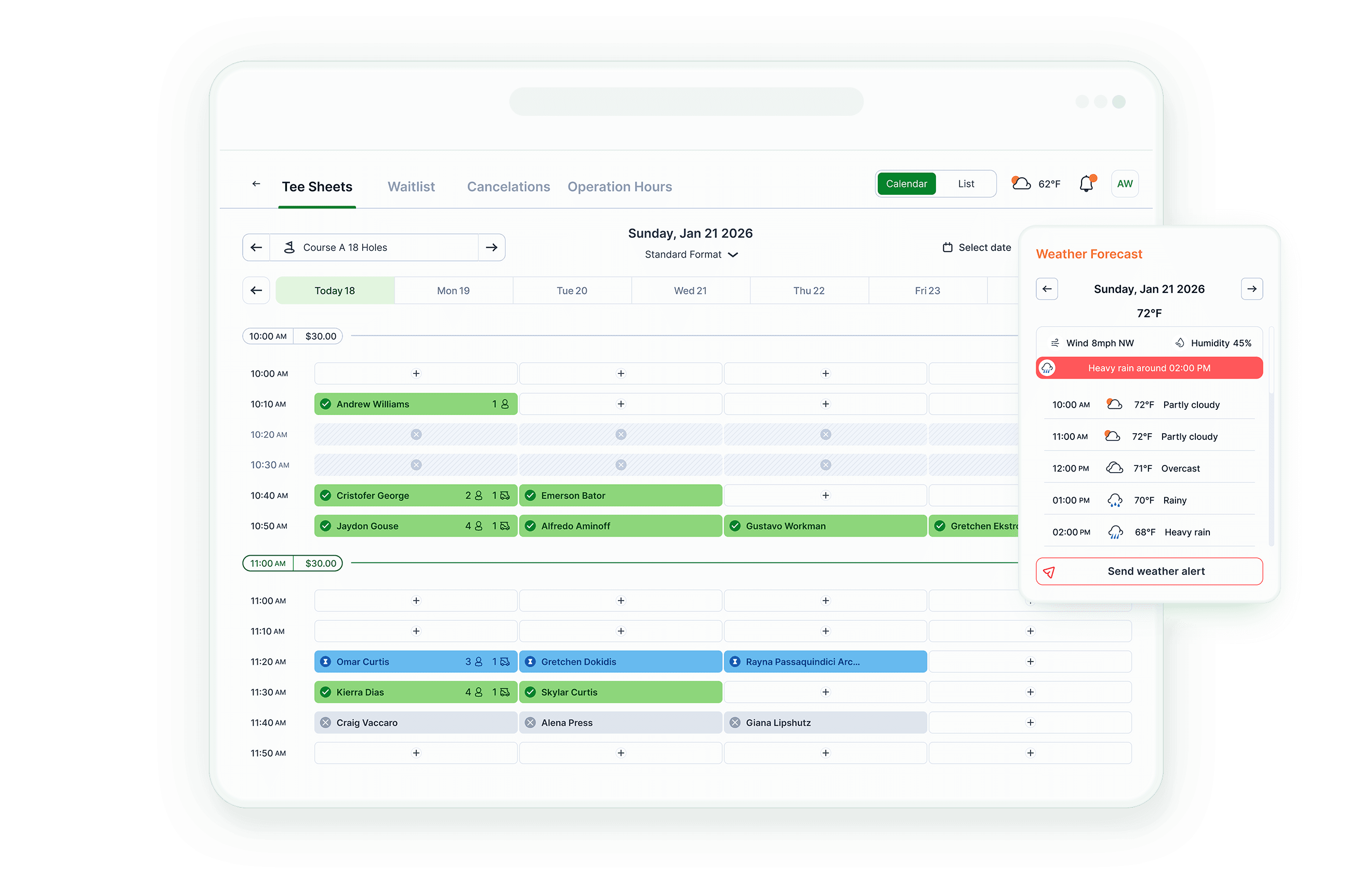 Golf Courses booking dashboard